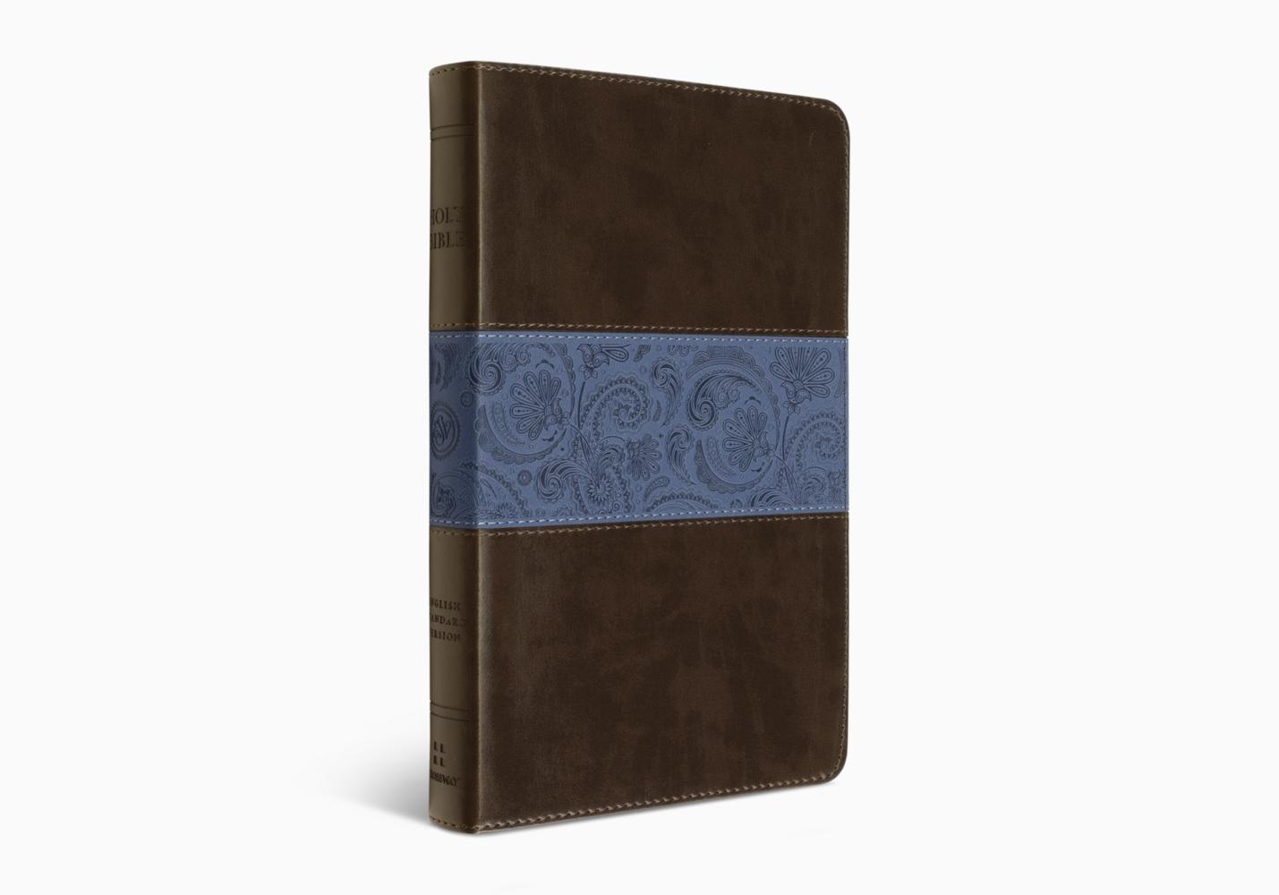 ESV Thinline Bible, Chocolate/Blue, Paisley Band Design